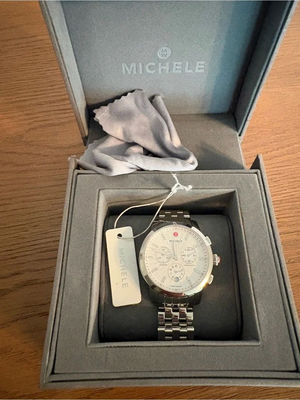 Michele Silver Stainless Steel Chronograph Watch with Diamonds. JYI03836